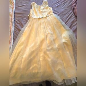 Girls' Yellow Lace Bodice Tulle Party Dress